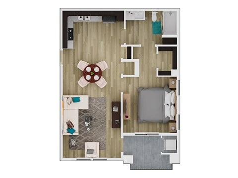 Floor plan for 1 bed, 1 bath, 753 sqft